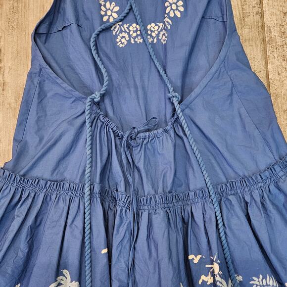 Free People‎ Deserted Island Mini Dress Women L Blue Open Back Boho Summer Beach - Picture 10 of 13